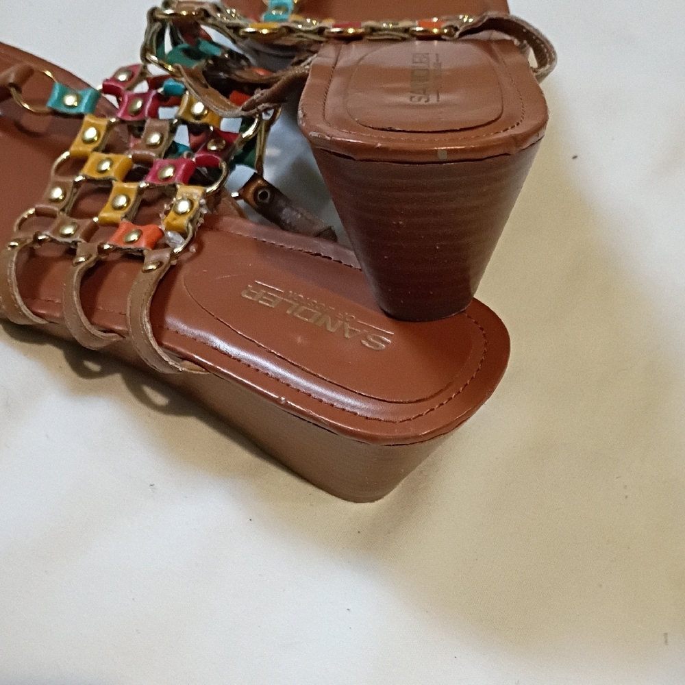 Sandler Multicolor Studded Woven Leather Thong Sandals - Brown Footbed - Picture 5 of 8